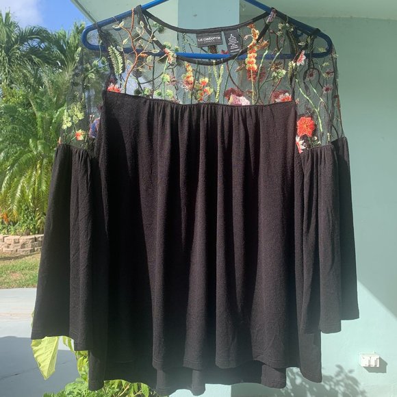 Liz Claiborne Black Embroidered Sheer Top - Picture 3 of 7